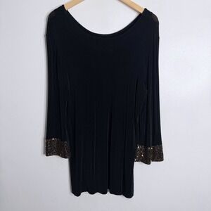 Chico's Travelers Black Tunic Large Sequin Cuffs‎ Long Sleeve Chico's 2 Stretch